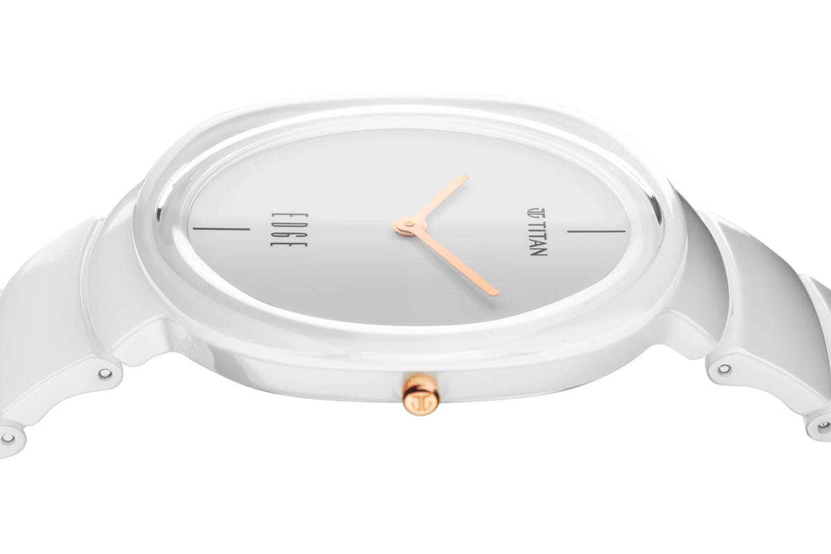 Titan Edge Squircle Quartz Analog White Dial Ceramic Strap Watch For Women