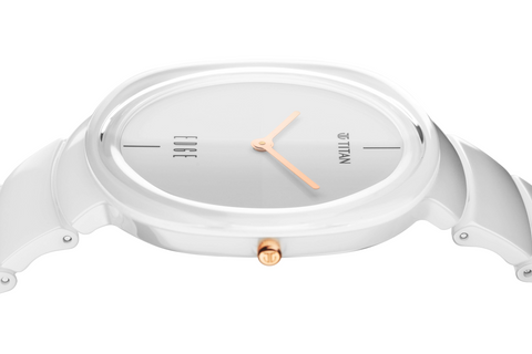 Titan Edge Squircle Quartz Analog White Dial Ceramic Strap Watch For Women