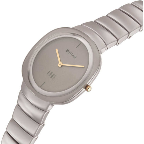 Titan Edge Squircle Quartz Analog Cream Dial Women’s Watch | Ceramic Strap | 2757QC03