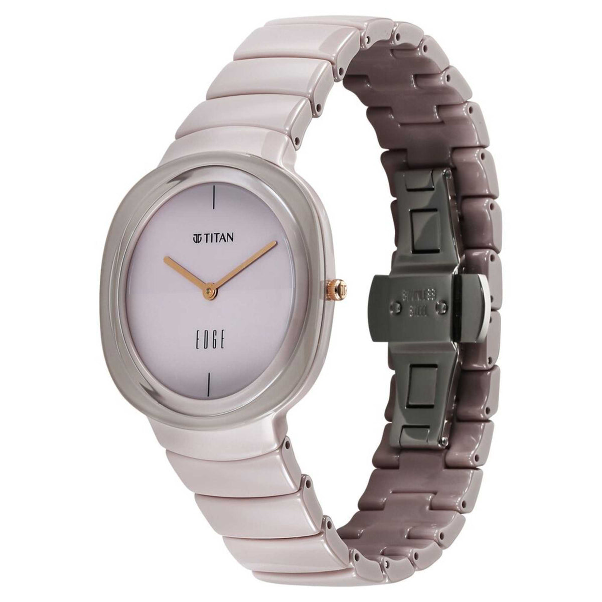 Titan Edge Squircle Quartz Analog Cream Dial Ceramic Strap Watch For Women
