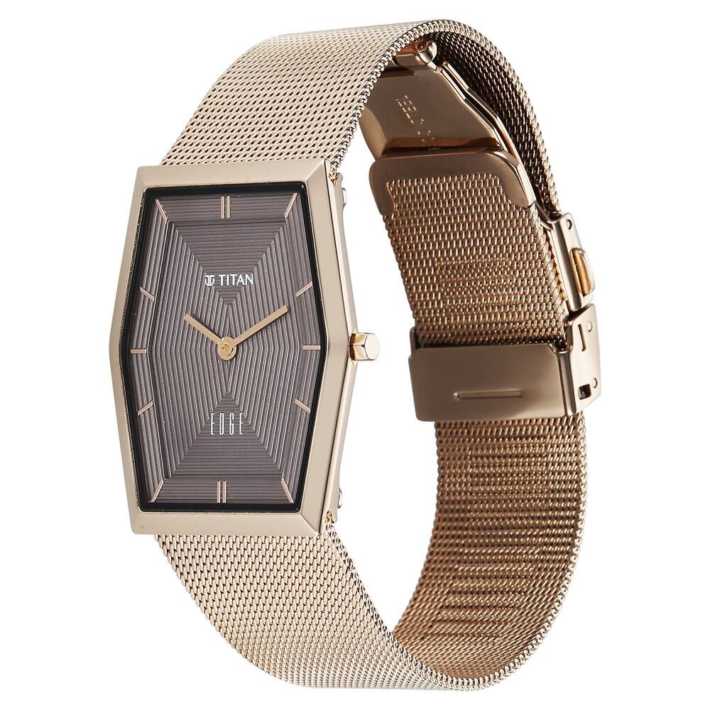Titan Edge Whimsey Quartz Analog Brown Dial Golden Stainless Steel Strap Watch For Women