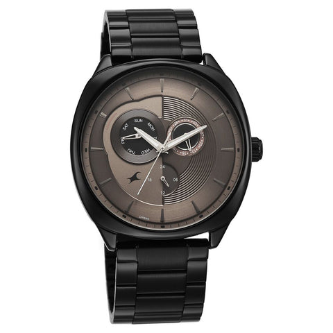 Fastrack Tick Tock Quartz Multifunction Brown Dial Stainless Steel Strap Watch For Guys