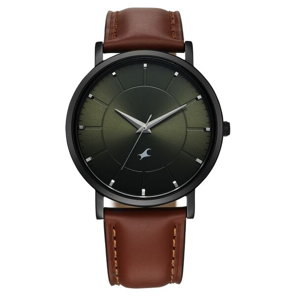 Fastrack Stunners X Quartz Analog Green Dial Leather Strap Watch For Guys