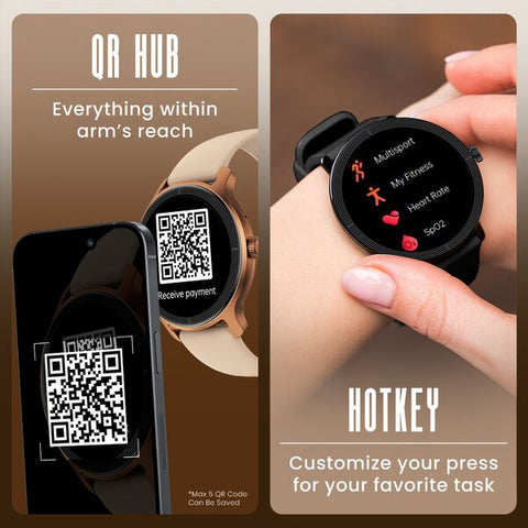 Fastrack Sleek Smartwatch 1.32" inch AMOLED Display, Sleek Design, Functional Crown, QR Hub, Multiple Menu Styles