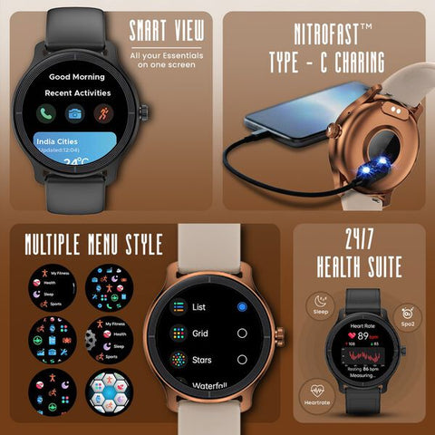 Fastrack Sleek Smartwatch 1.32" inch AMOLED Display, Sleek Design, Functional Crown, QR Hub, Multiple Menu Styles