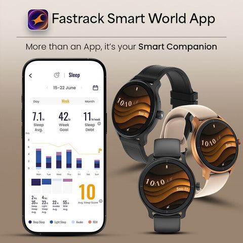 Fastrack Sleek Smartwatch 1.32" inch AMOLED Display, Sleek Design, Functional Crown, QR Hub, Multiple Menu Styles