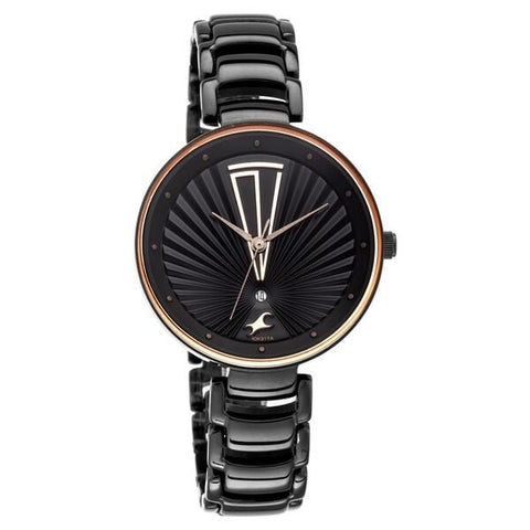 Fastrack Ruffles Quartz Analog with Date Black Dial Stainless Steel Strap Watch for Girls