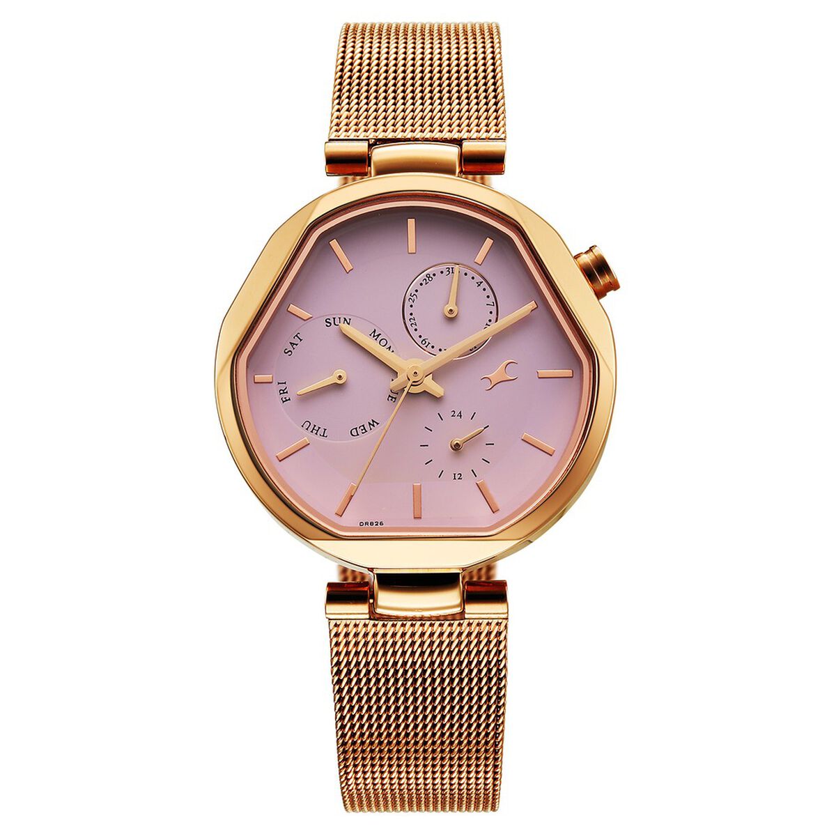 Fastrack Tick Tock Quartz Multifunction Pink Dial Stainless Steel Strap Watch For Girls