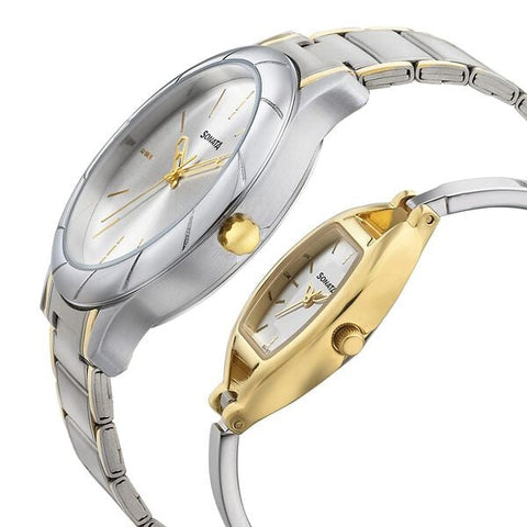 Sonata Quartz Analog Silver Dial Stainless Steel Strap Watch for Couple