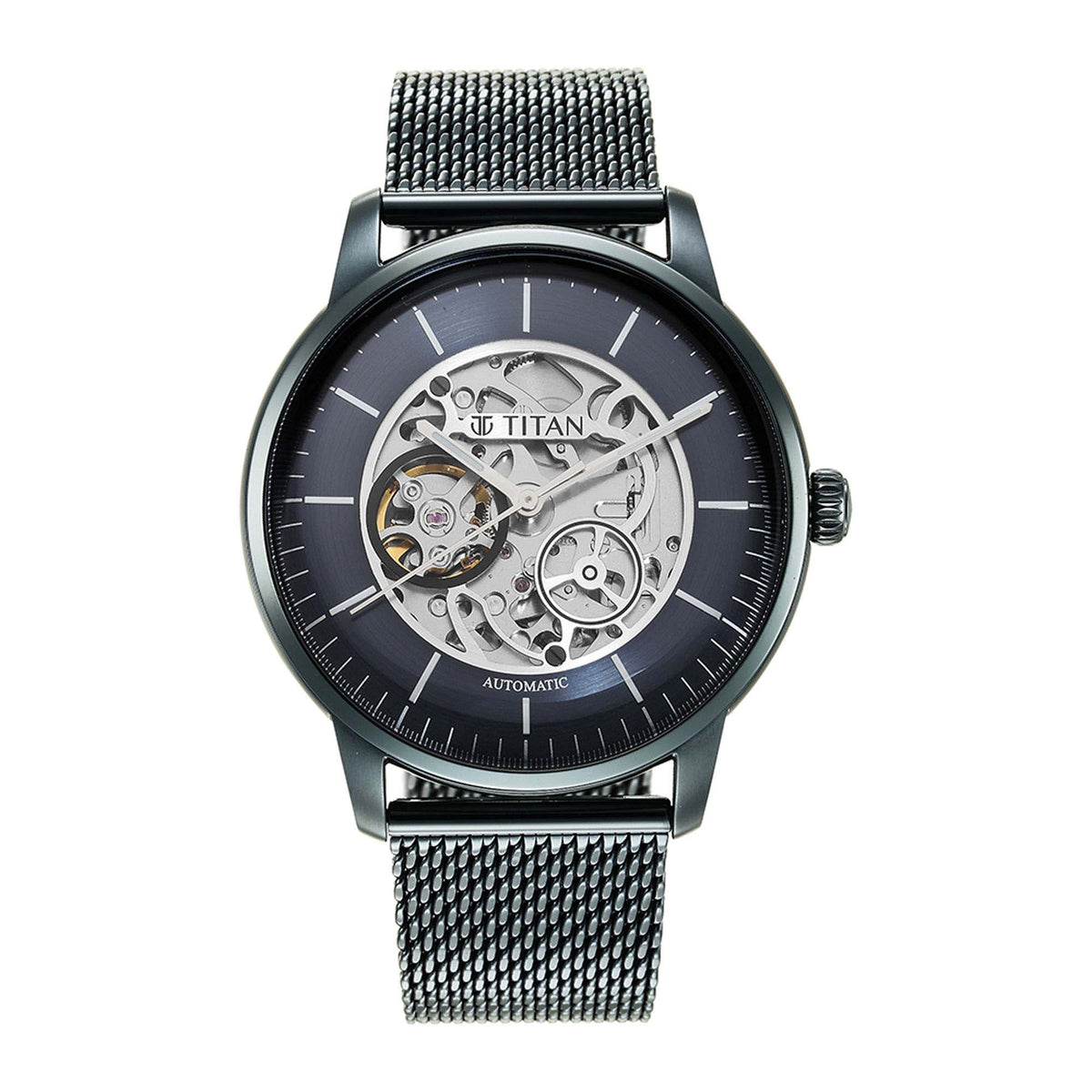 Titan Skeletal Automatic Blue Dial Men’s Watch – Blue Stainless Steel Strap | 90110QM01