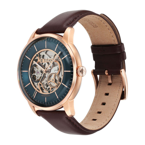 Titan Skeletal Automatic Blue Dial Men’s Watch – Brown Leather Strap | 90110WL04