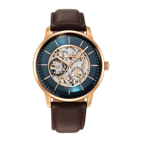 Titan Skeletal Automatic Blue Dial Men’s Watch – Brown Leather Strap | 90110WL04