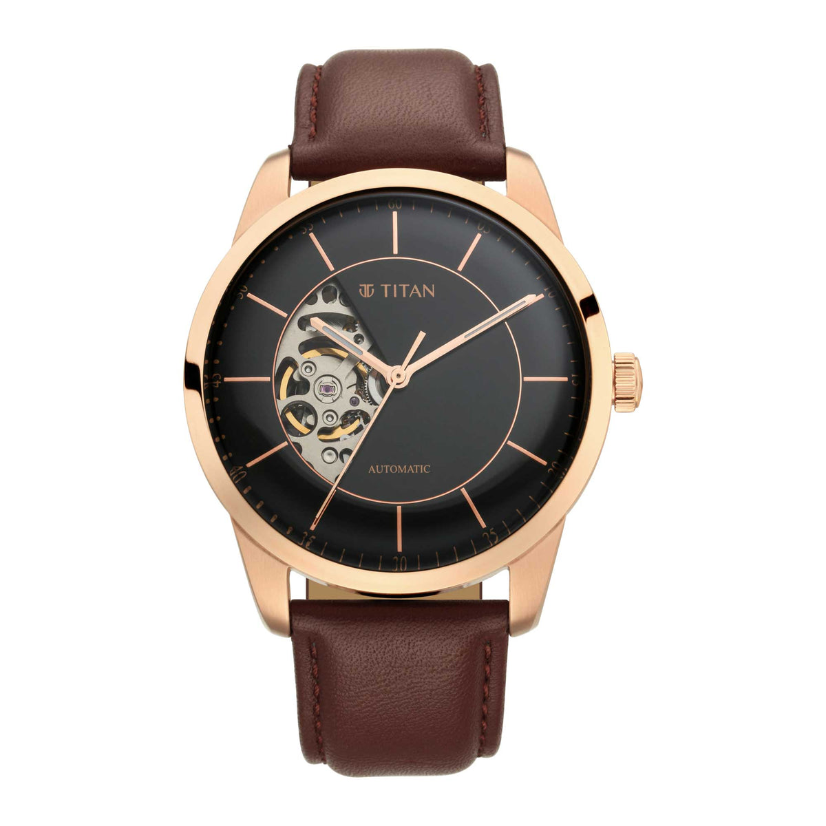 Titan Automatic Sectoral Black Dial Men’s Watch – Brown Leather Strap | 90126WL02