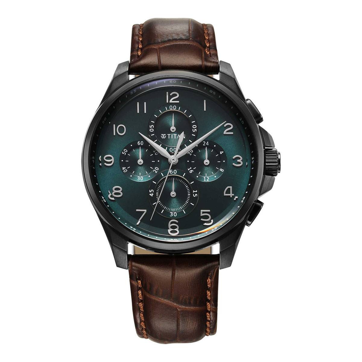 Titan Classic Chrono Quartz Men’s Watch – Blue Dial with Multifunction Display & Leather Strap | 90169NL01