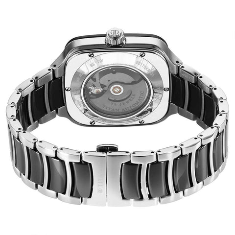 Titan Ceramic Fusion Automatic Men’s Watch — Square Black Dial with Two-Tone Silver Stainless Steel & Black Ceramic | 90175KD01