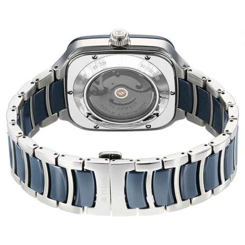 Titan Ceramic Fusion Automatic Square Blue Dial Men’s Watch – Silver Two-Tone Stainless Steel Bracelet | 90175KD02
