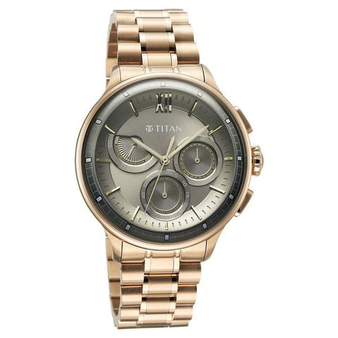 Titan Classique Half Cut Chronograph Analog with Anthracite Dial Carnation Gold Stainless Strap Watch for Men