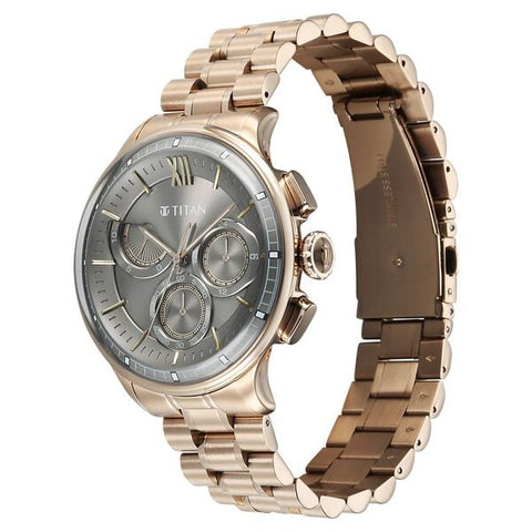Titan Classique Half Cut Chronograph Analog with Anthracite Dial Carnation Gold Stainless Strap Watch for Men