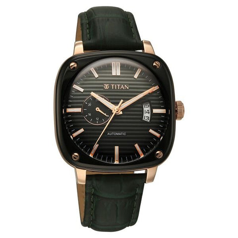 Titan Vintage Concealed Automatic Analog with Green Dial Green Leather Strap Watch for Men