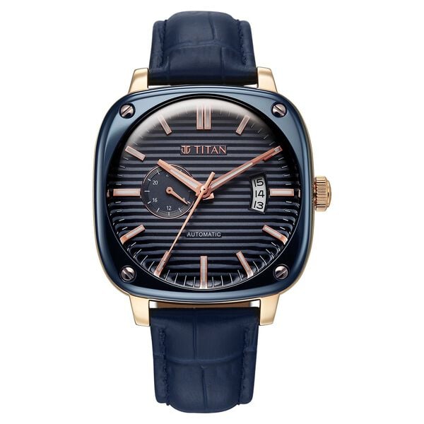 Titan Vintage Concealed Automatic Analog with Blue Dial Blue Leather Strap Watch for Men