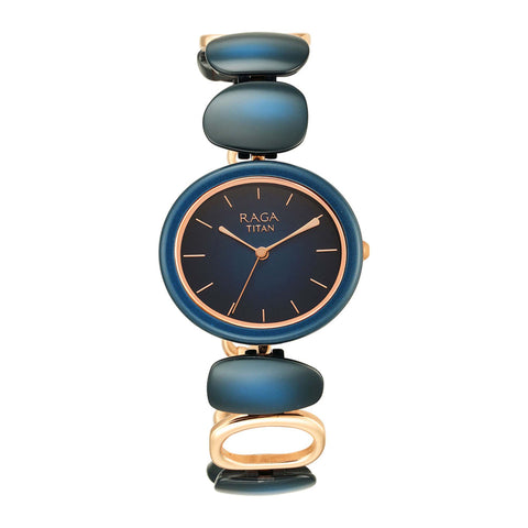 Titan Raga Ceramics Quartz Analog Blue Dial Women’s Watch | Metal Bracelet | 95146KD01