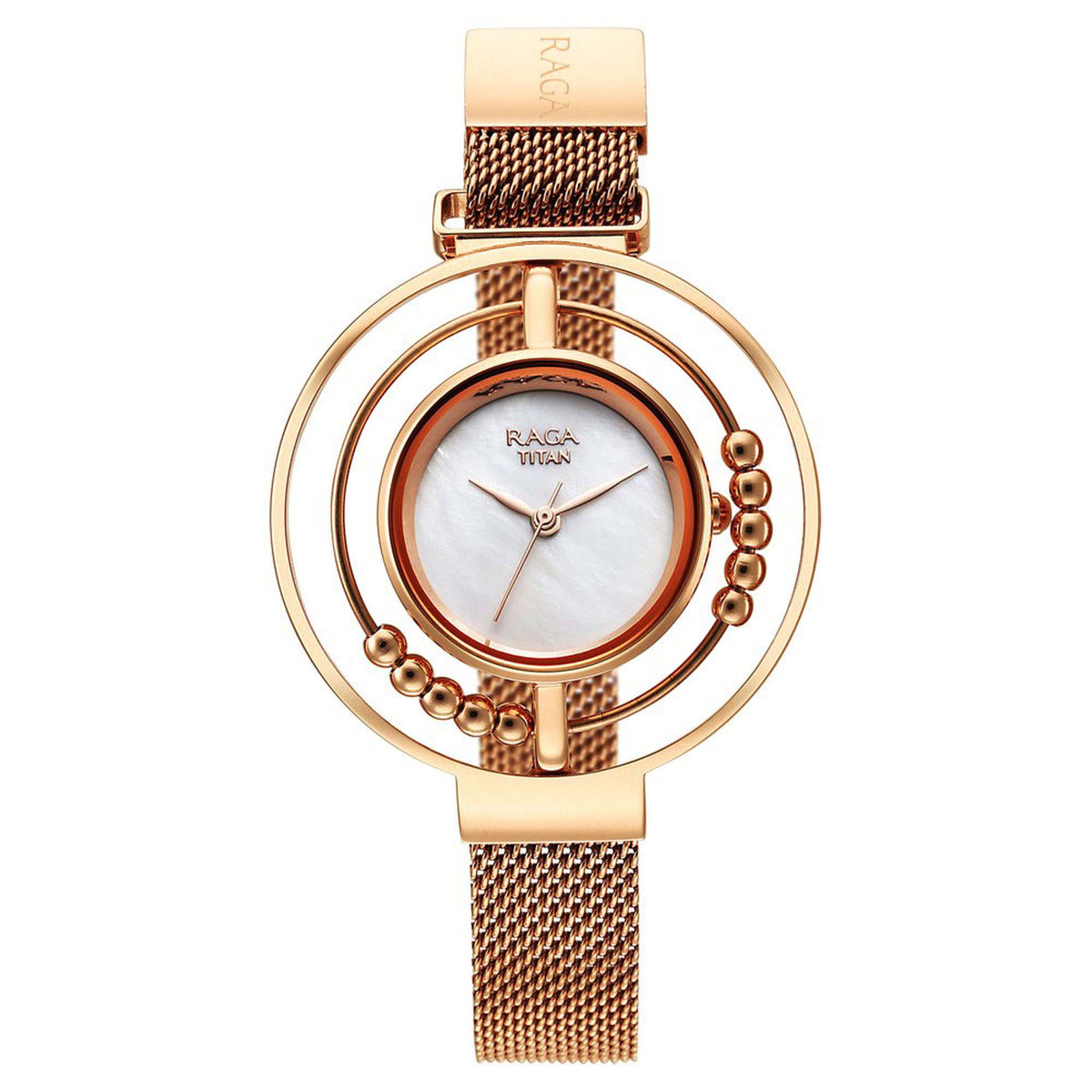 Titan Raga Delight Quartz Analog Mother of Pearl Dial Women’s Watch | Stainless Steel Bracelet | 95203WM01