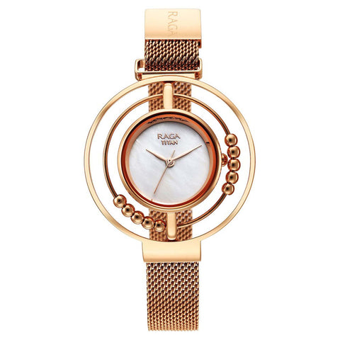 Titan Raga Delight Quartz Analog Mother of Pearl Dial Women’s Watch | Stainless Steel Bracelet | 95203WM01