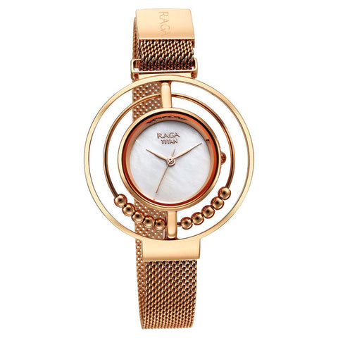 Titan Raga Delight Quartz Analog Mother of Pearl Dial Women’s Watch | Stainless Steel Bracelet | 95203WM01