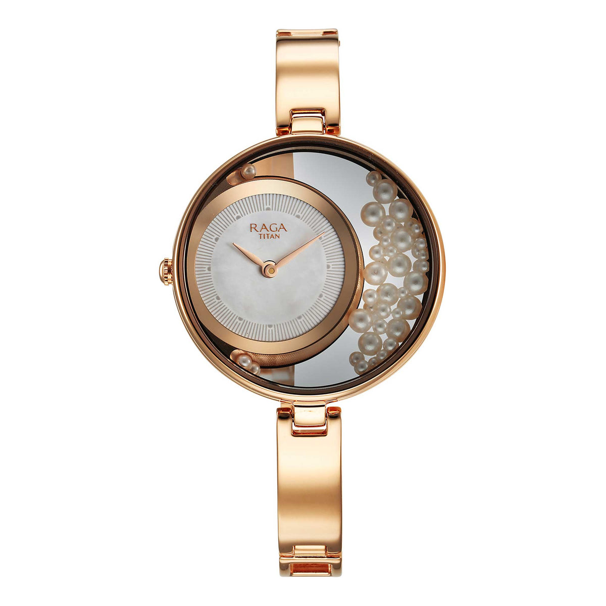Titan Raga Power Pearls Quartz Women’s Watch – White Dial with Loose Pearls & Metal Bracelet | 95224WM01
