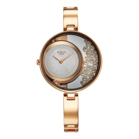 Titan Raga Power Pearls Quartz Women’s Watch – White Dial with Loose Pearls & Metal Bracelet | 95224WM01
