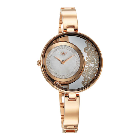 Titan Raga Power Pearls Quartz Women’s Watch – White Dial with Loose Pearls & Metal Bracelet | 95224WM01