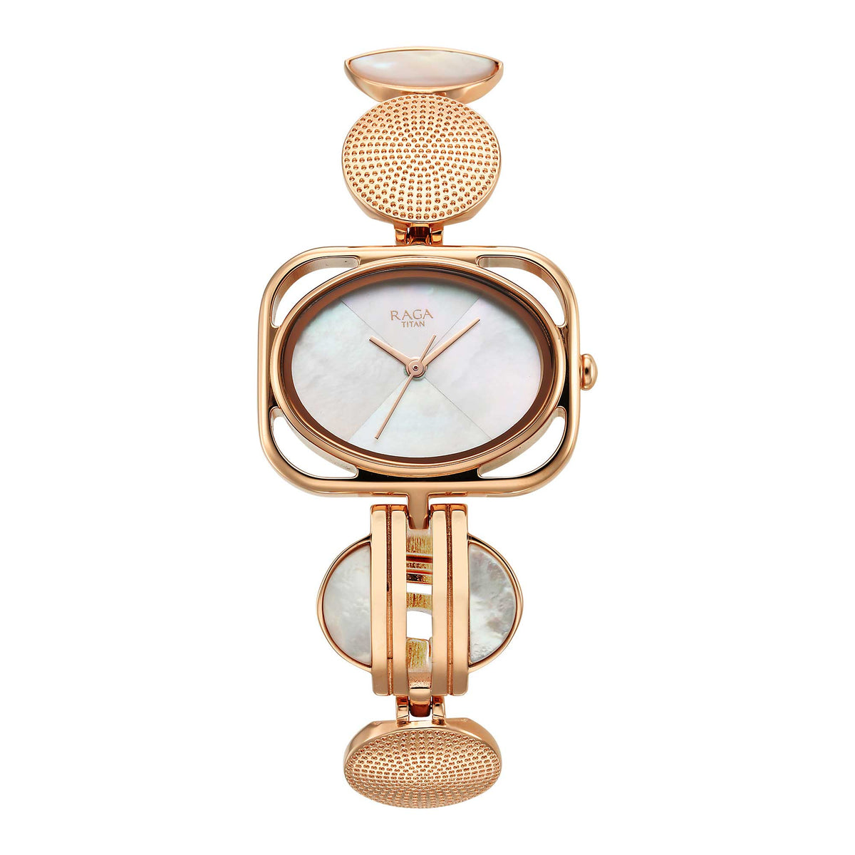 Titan Raga Power Pearls Quartz Women’s Watch – Mother-of-Pearl Dial in Rose Gold Rectangular Case | 95225WM01