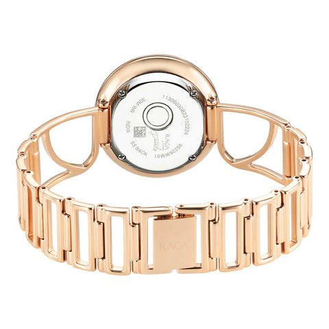 Titan Raga Power Pearls Quartz Analog Oval Mother of Pearl Dial Women’s Watch – Rose Gold Metal Bracelet | 95226WM01