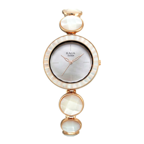 Titan Raga Power Pearls Quartz Women’s Watch – Faceted Mother-of-Pearl Dial & Bracelet | 95250WM01