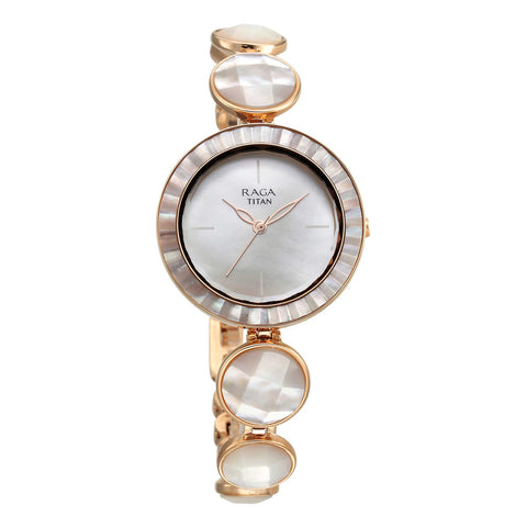 Titan Raga Power Pearls Quartz Women’s Watch – Faceted Mother-of-Pearl Dial & Bracelet | 95250WM01