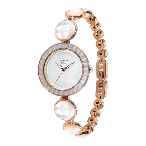 Titan Raga Power Pearls Quartz Women’s Watch – Faceted Mother-of-Pearl Dial & Bracelet | 95250WM01