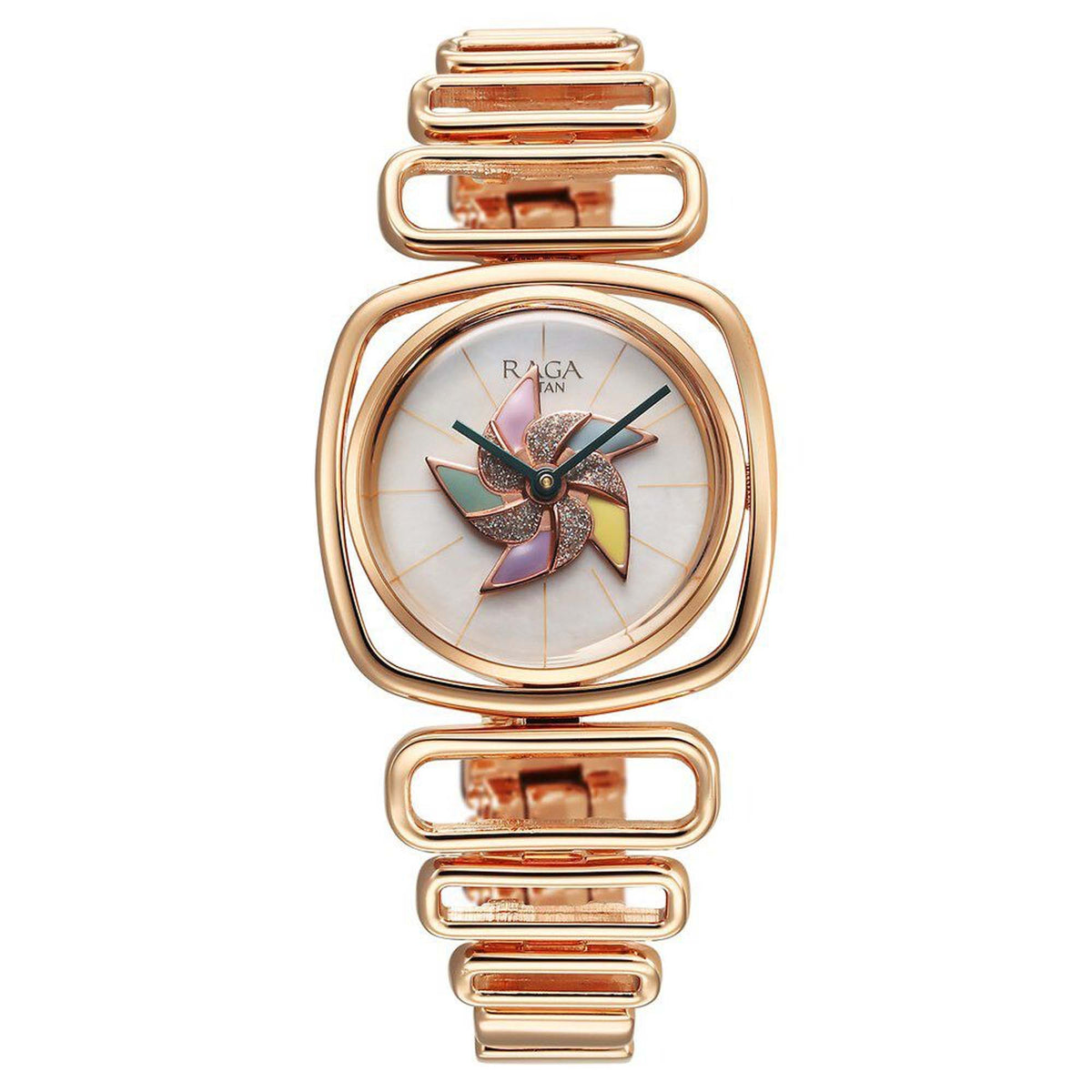 Titan Raga Memoirs Pinwheel Quartz Analog Mother of Pearl Dial Women’s Watch | Rose Gold Metal Bracelet | 95256WM01