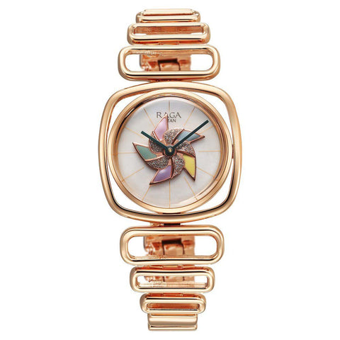 Titan Raga Memoirs Pinwheel Quartz Analog Mother of Pearl Dial Women’s Watch | Rose Gold Metal Bracelet | 95256WM01