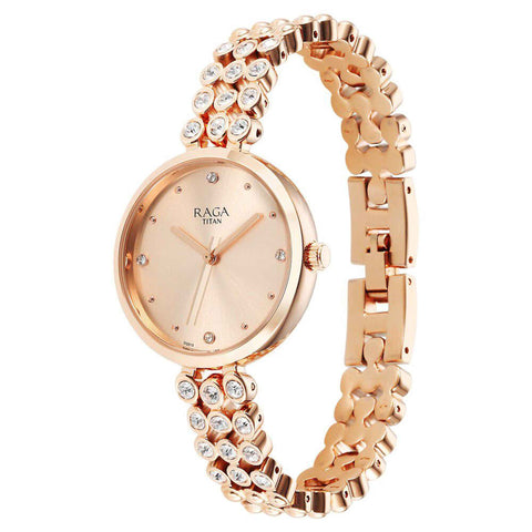 Titan Raga Showstopper Quartz Analog Rose Gold Dial Women’s Watch | Metal Bracelet | 95262WM01
