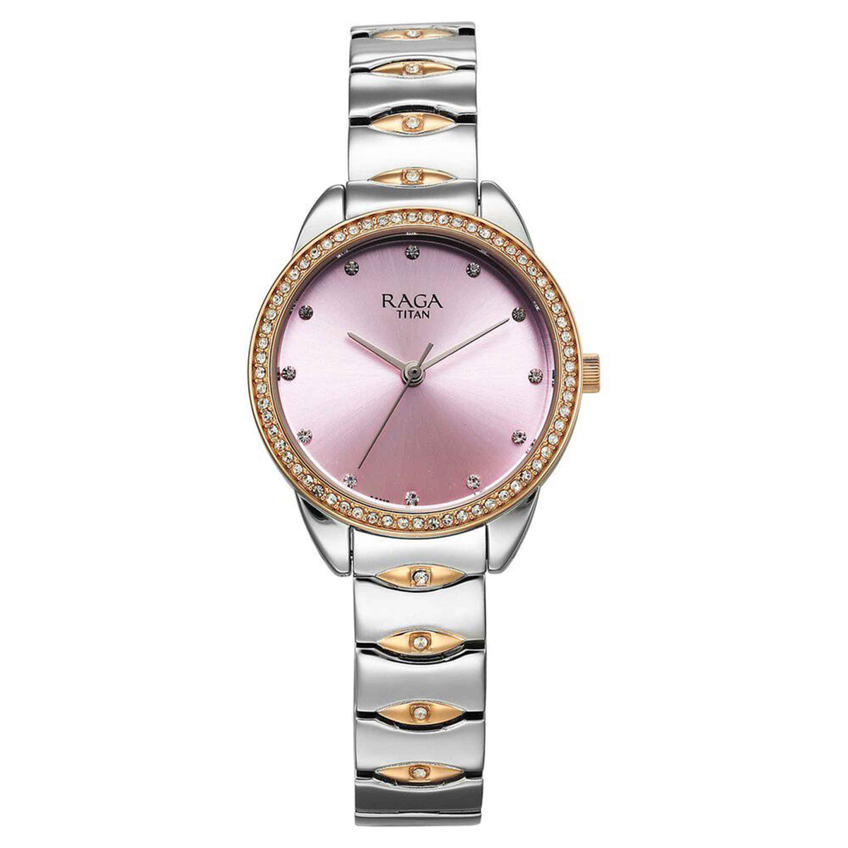 Titan Raga Showstopper Quartz Analog Purple Dial Women’s Watch | Two-Tone Metal Bracelet | 95281KM01