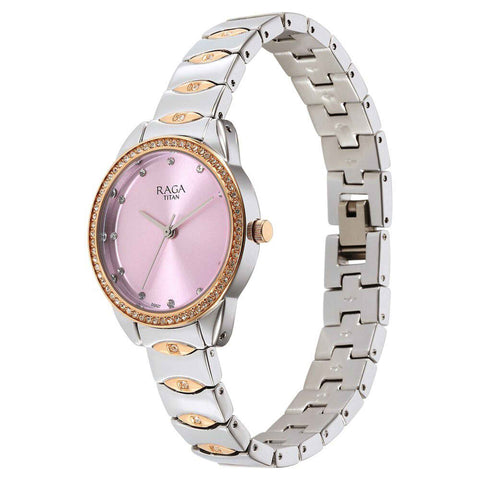 Titan Raga Showstopper Quartz Analog Purple Dial Women’s Watch | Two-Tone Metal Bracelet | 95281KM01