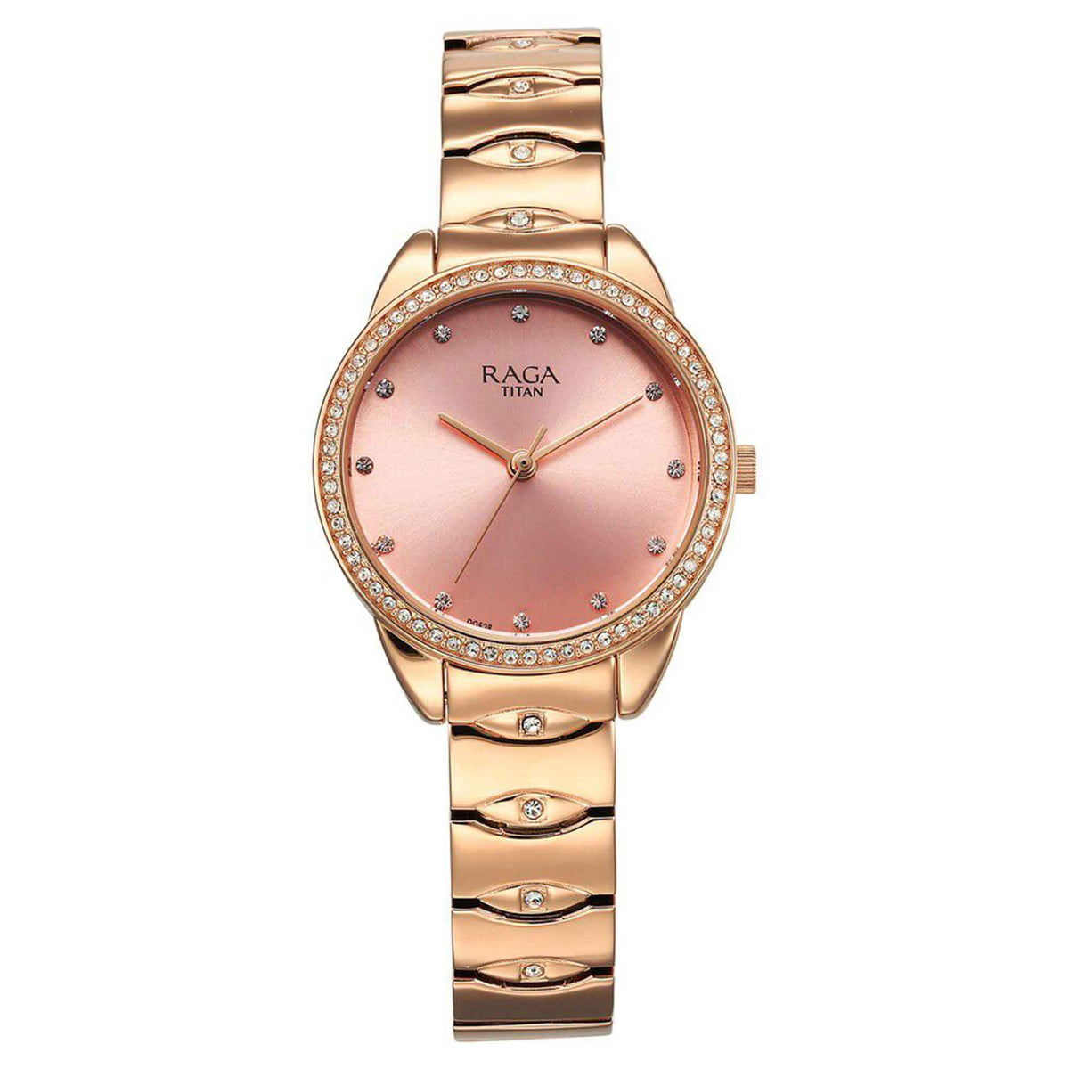 Titan Raga Showstopper Quartz Analog Round Pink Dial Women’s Watch | Rose Gold Metal Bracelet | 95281WM01