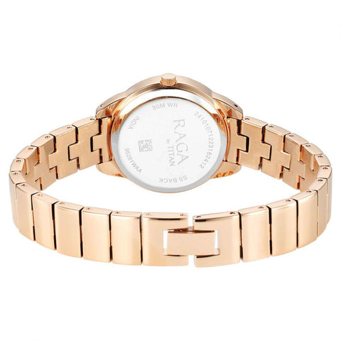 Titan Raga Showstopper Quartz Analog Round Pink Dial Women’s Watch | Rose Gold Metal Bracelet | 95281WM01