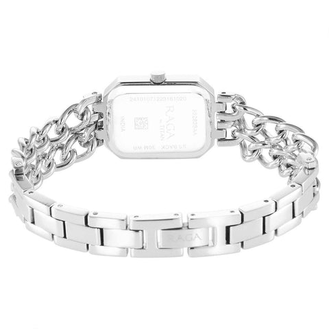 Titan Raga Showstopper Quartz Analog Rectangular Silver Dial Women’s Watch | Silver Metal Bracelet | 95283SM01