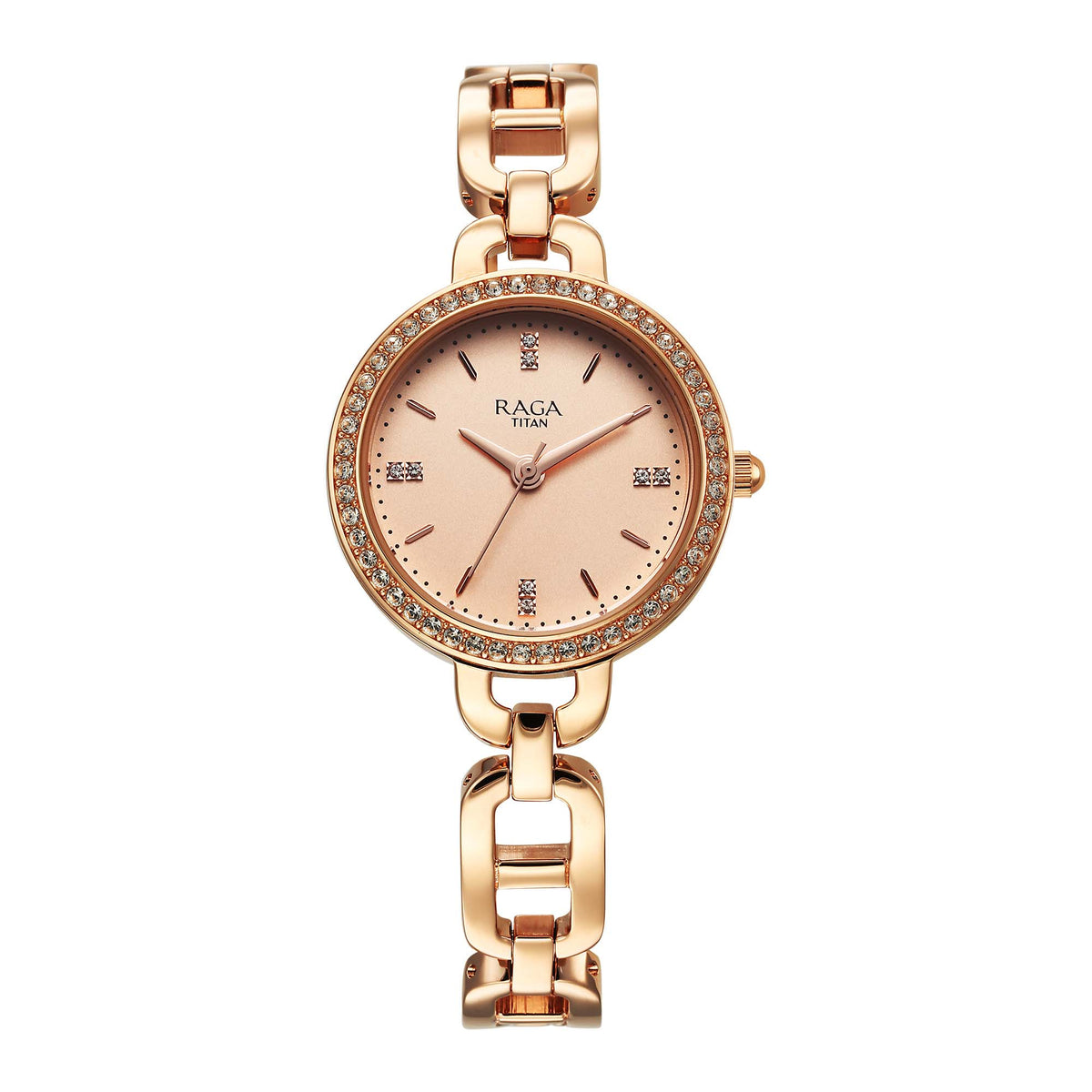 Titan Raga Showstopper Quartz Analog Rose Gold Dial Women’s Watch | Metal Bracelet | 95305WM01