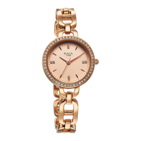 Titan Raga Showstopper Quartz Analog Rose Gold Dial Women’s Watch | Metal Bracelet | 95305WM01