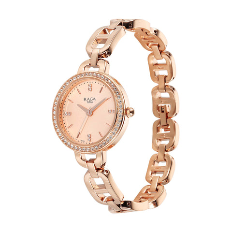 Titan Raga Showstopper Quartz Analog Rose Gold Dial Women’s Watch | Metal Bracelet | 95305WM01