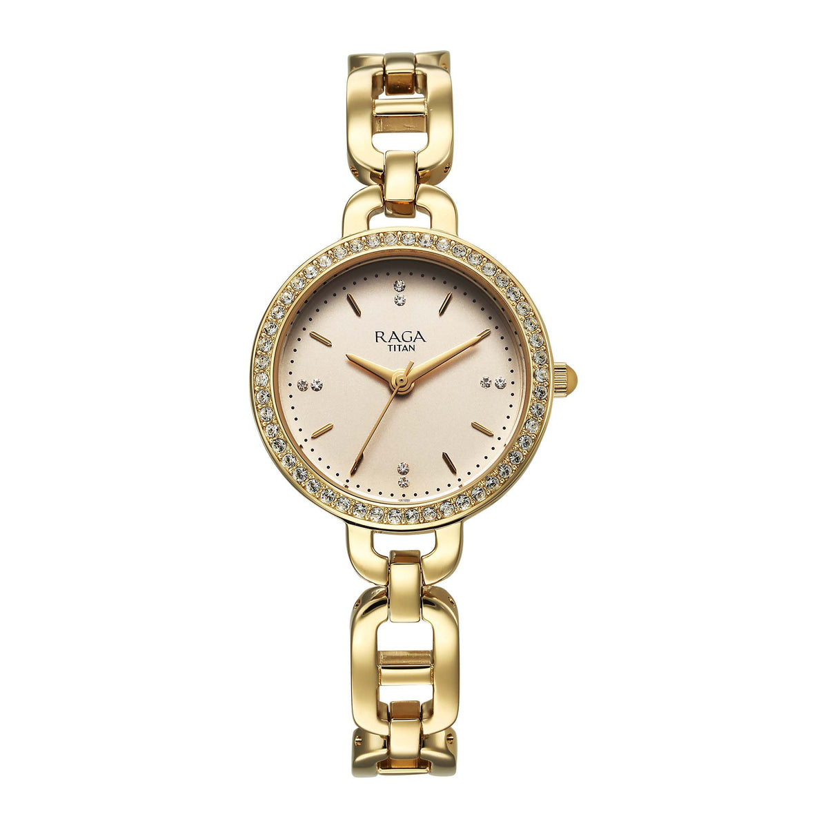 Titan Raga Showstopper Quartz Analog Golden Dial Women’s Watch | Metal Bracelet | 95305YM01
