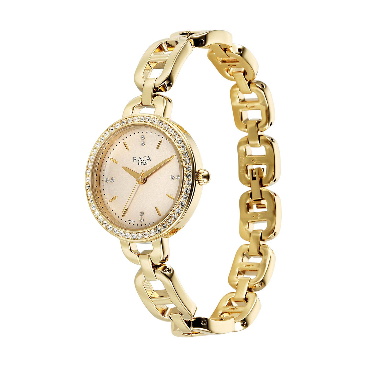 Titan Raga Showstopper Quartz Analog Golden Dial Metal Strap Watch For Women