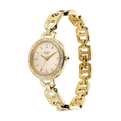 Titan Raga Showstopper Quartz Analog Golden Dial Women’s Watch | Metal Bracelet | 95305YM01